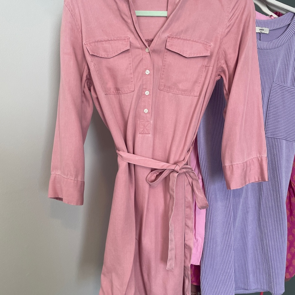 Pink Button-Up Belted Dress